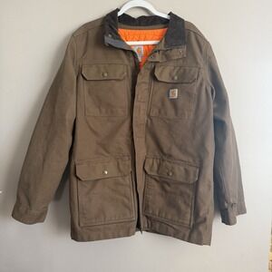 Carhartt Brown Canvas 3-In-1 Insulated Orange Quilt Lined Field Coat Jacket M